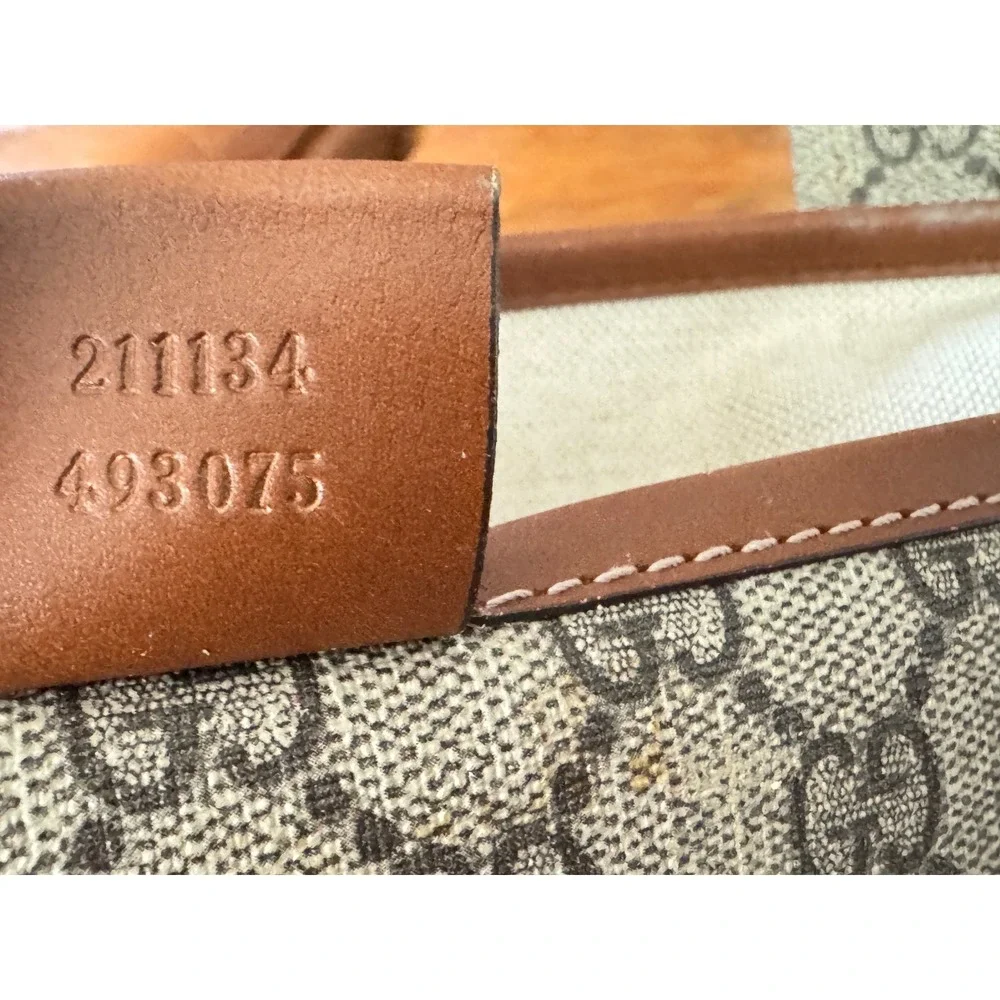 Gucci GG Supreme Tote Bag Monogram Canvas Brown Leather Web Detail 211134